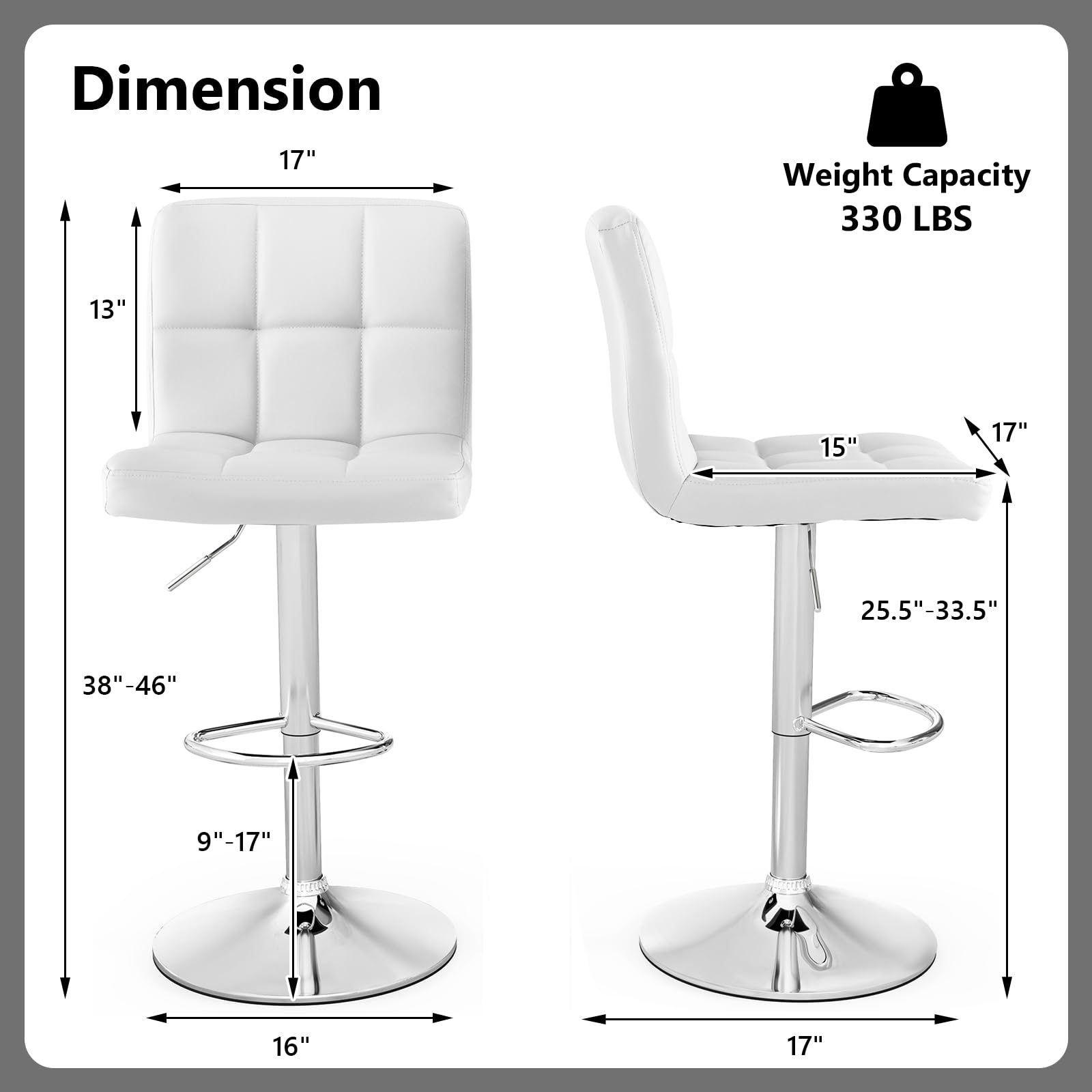 KOMFOTT Bar Stools Set of 1/2/4, Modern PU Leather Height Adjustable Barstools with Back, Footrest, Metal Base