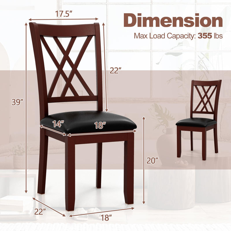 KOMFOTT Wood Dining Chairs Set of 2, Faux Leather Upholstered Kitchen Chairs with Rubber Wood Legs, Padded Seat