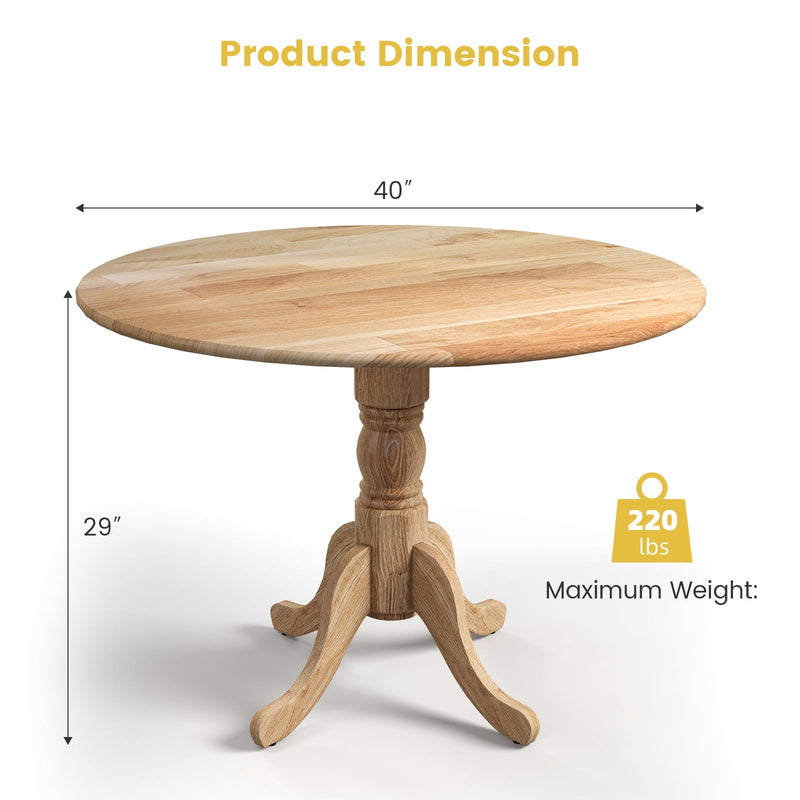 KOMFOTT Round Dining Table, 40" D X 29" H, Rubber Wood Pedestal Table W/Round Tabletop & Curved Trestle Legs