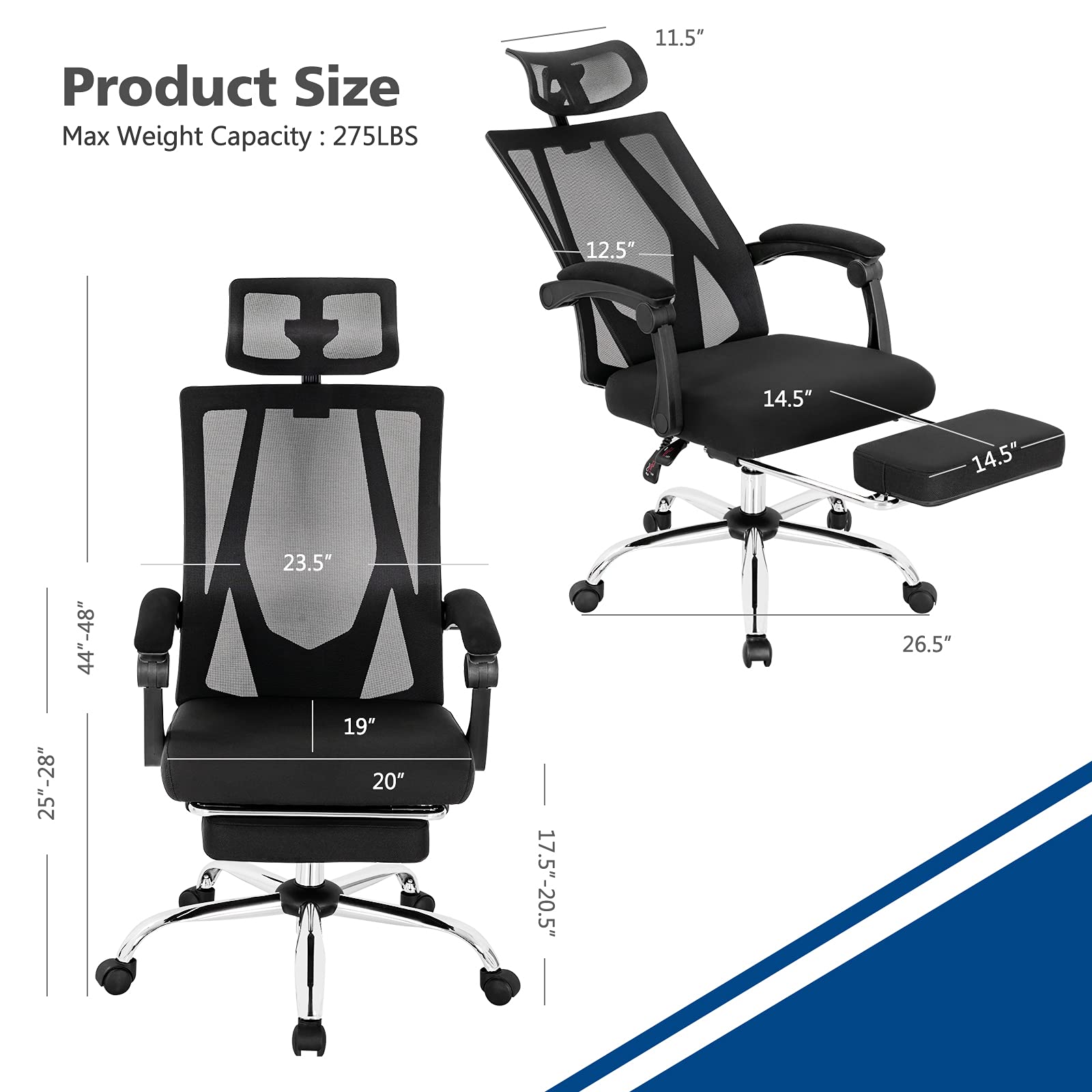 KOMFOTT Ergonomic Mesh Office Chair, High Back Computer Desk Chair w/Adjustable Headrest, Footrest, Lumbar Support