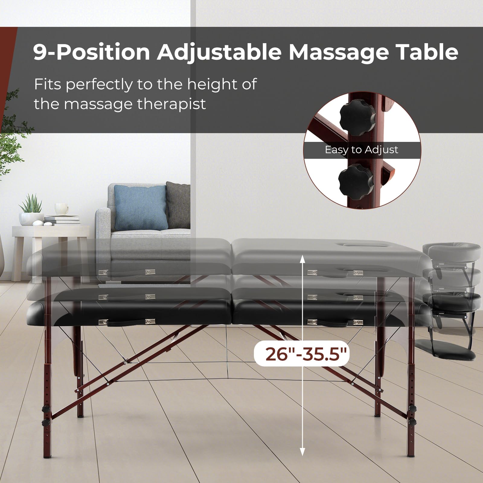 KOMFOTT Portable Massage Table 84 Inch, Folding Lash Bed with Premium Foam & Beech Wood Leg