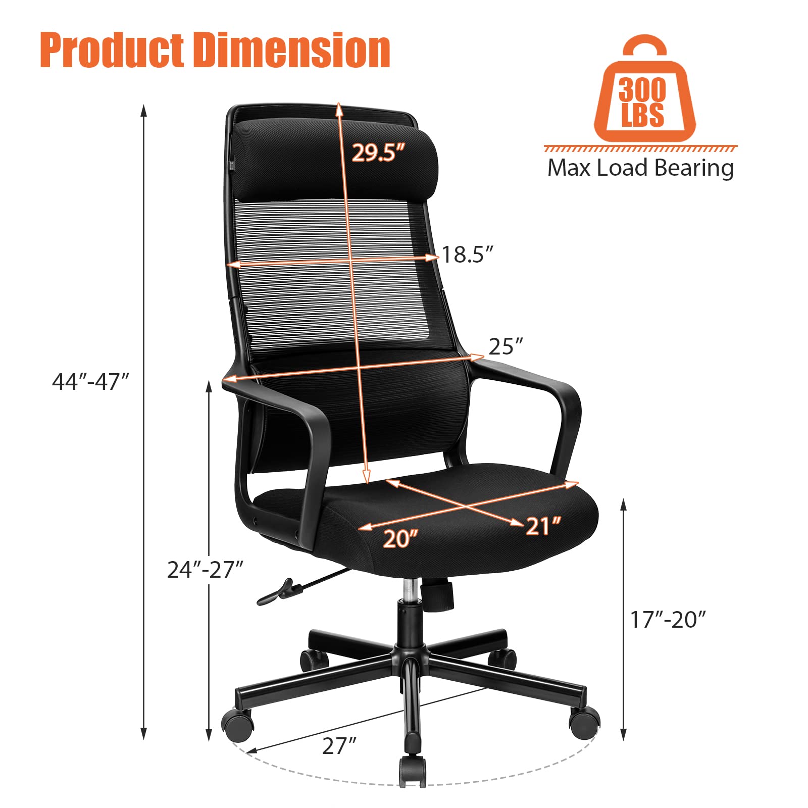 KOMFOTT High Back Mesh Heating Headrest and Lumbar Support Armrest, Ergonomic Computer, Executive Task Home Office Desk Chairs