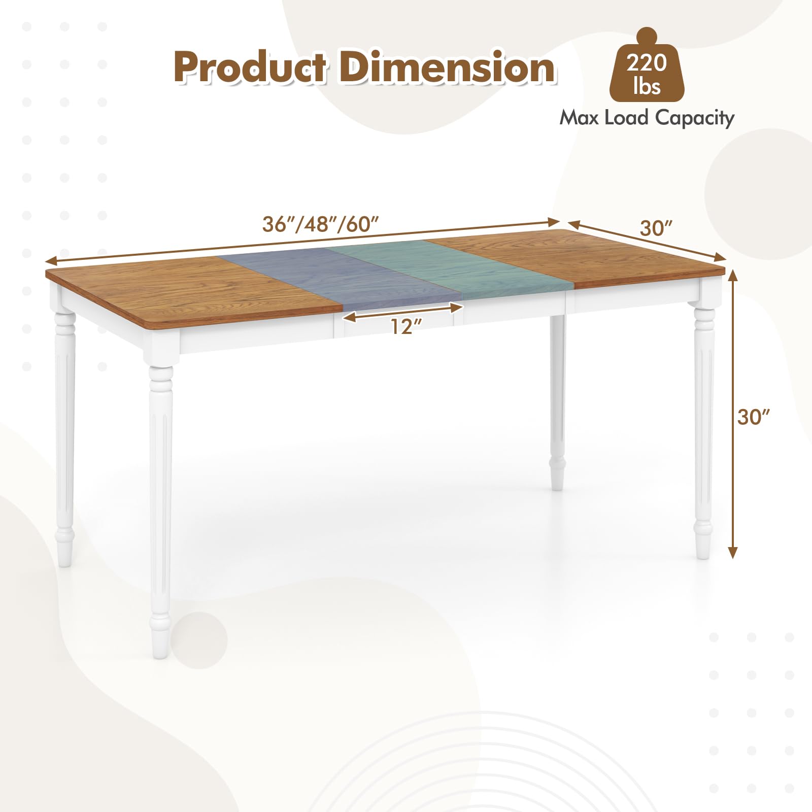 KOMFOTT Extendable Dining Table for 4-8 People, Large Folding Kitchen Table with Rubber Wood Legs