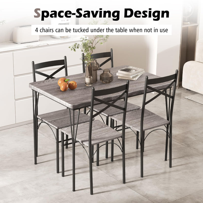 KOMFOTT 5 Piece Dining Table Set, Modern Rectangular Dining Table & 4 Dining Chairs Set with Metal Frame