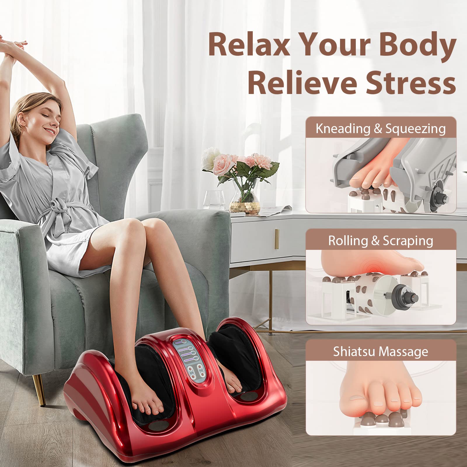 KOMFOTT Electric Shiatsu Foot Massager w/Remote and 4 Massage Modes