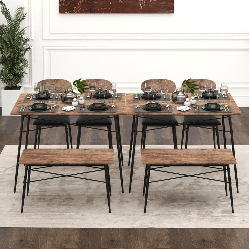 KOMFOTT Dining Table Set for 4, Mid-Century Kitchen Furniture Set w/Kitchen Table, Bench & 2 Upholstered PVC Leather Chairs