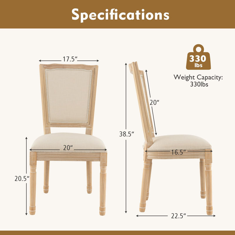 KOMFOTT Wood Dining Chairs Set of 2, French Style Kitchen Chair with Padded Seat & Back