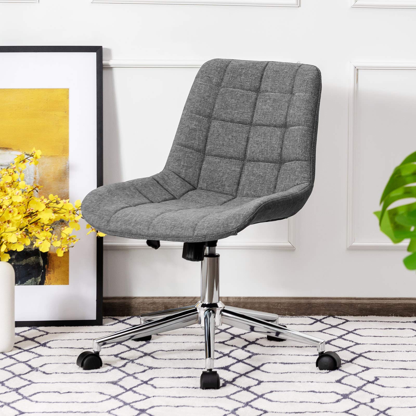 KOMFOTT Modern Home Office Chair, Fabric Armless Leisure Chair w/Stable Metal Base and Rocking Function