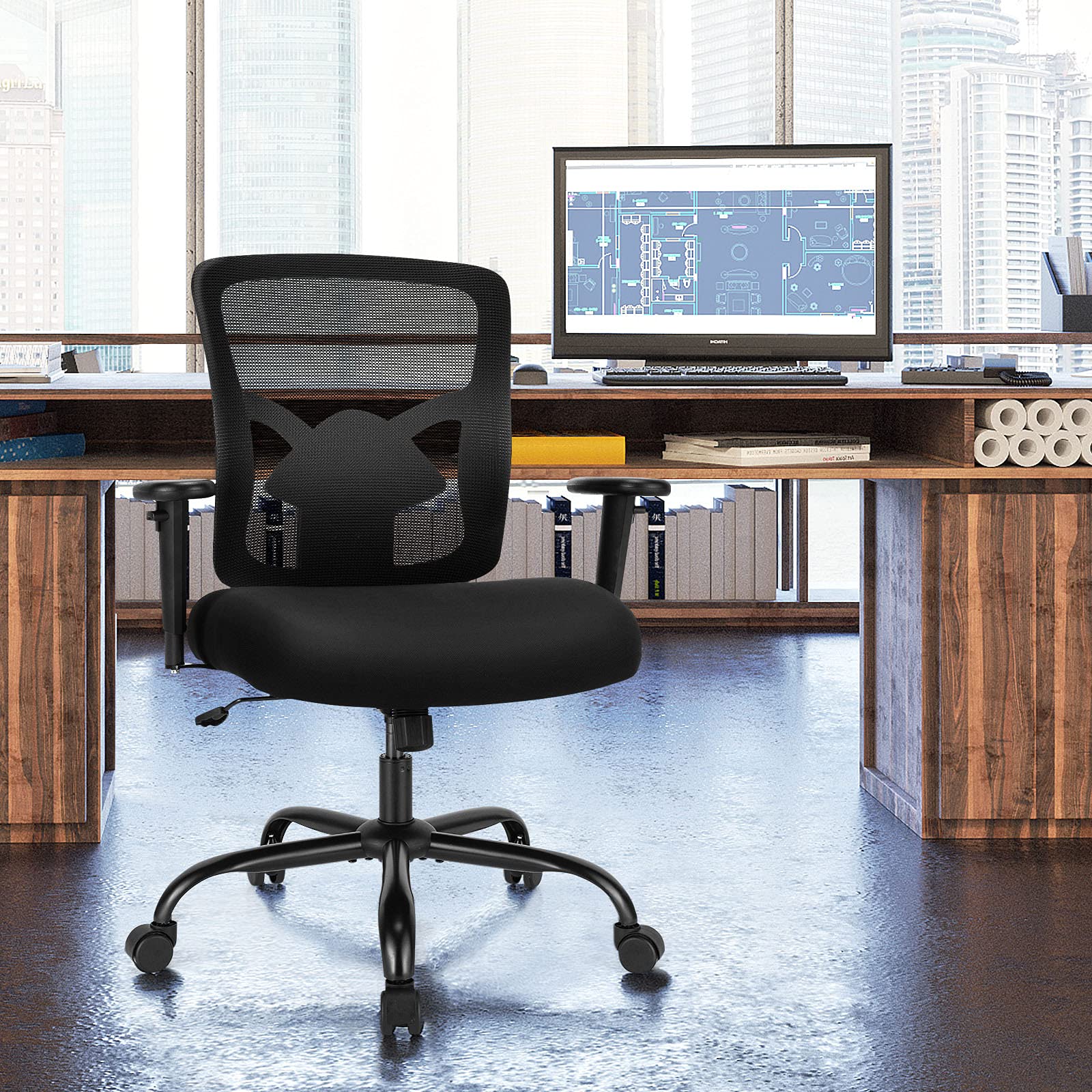 KOMFOTT Mesh Office Computer Chair, 400 lbs Big and Tall Ergonomic Executive Chair with Adjustable Height and Armrest, Lumbar Support