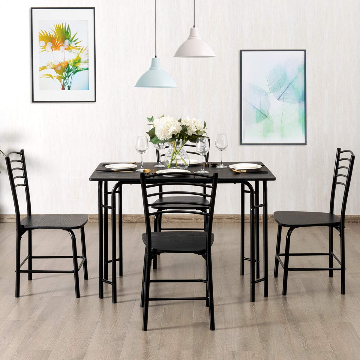 KOMFOTT 5 Piece Dining Set, Home Kitchen Table and 4 Chairs with Metal Legs