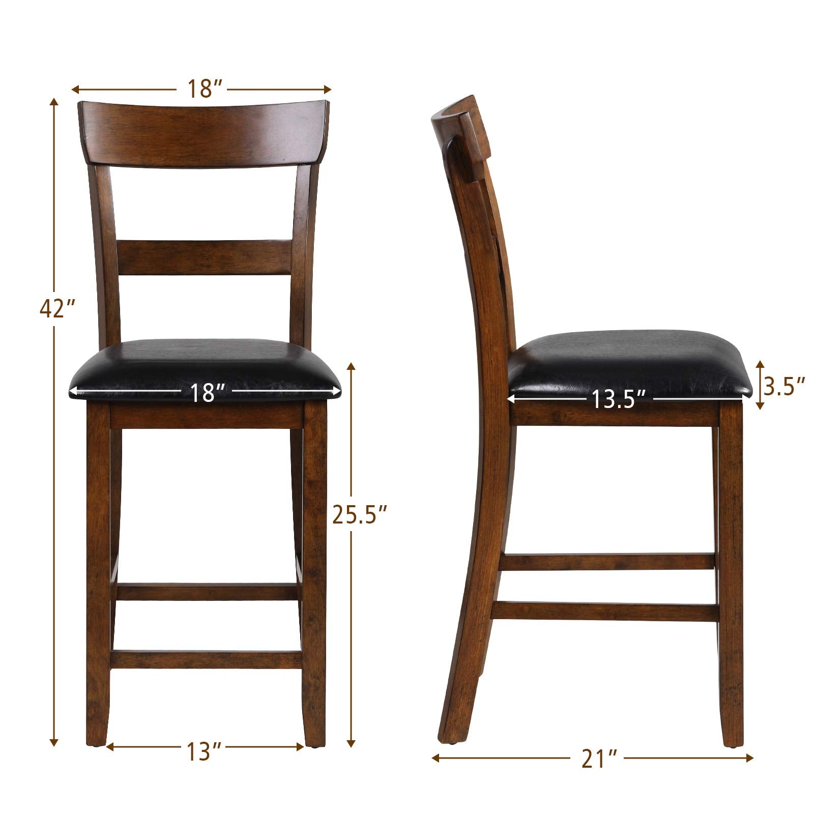 KOMFOTT Bar Stools Set of 2/4, 25.5-Inch Counter Height Chair with Backrest, Foam-Padded Cushion, Rubber Wood Legs