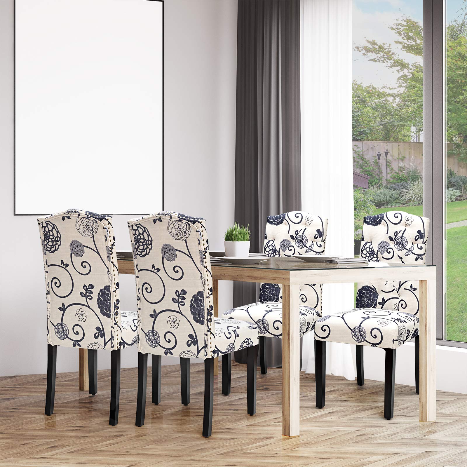 KOMFOTT Set of 2/4 Tufted Fabric Dining Chairs with Padded Seat and Tall Backrest