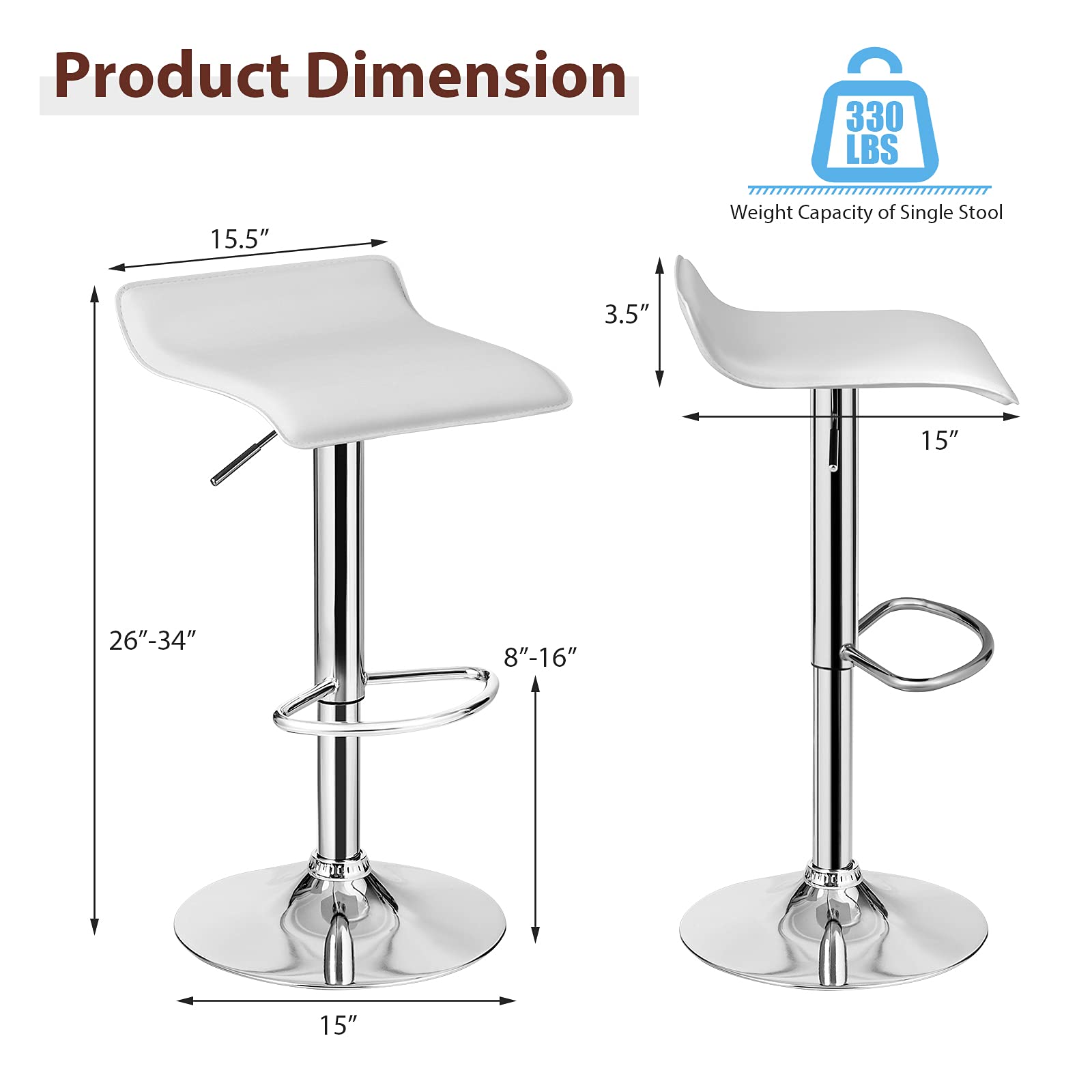 KOMFOTT Bar Stools Set of 2/4, Adjustable Swivel PU Leather Barstools w/Footrest, Chrome Base