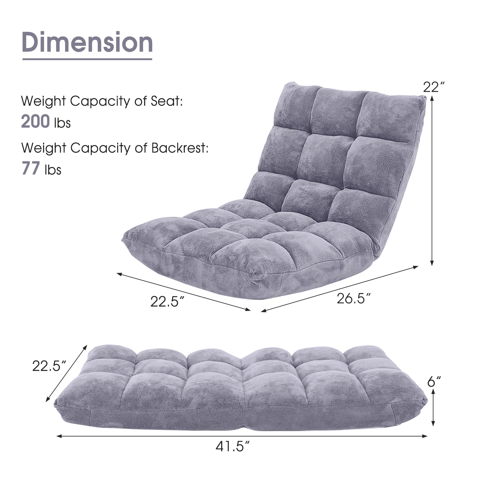 KOMFOTT Floor Chair with Back Support, Folding Sofa Chair with 14 Adjustable Position