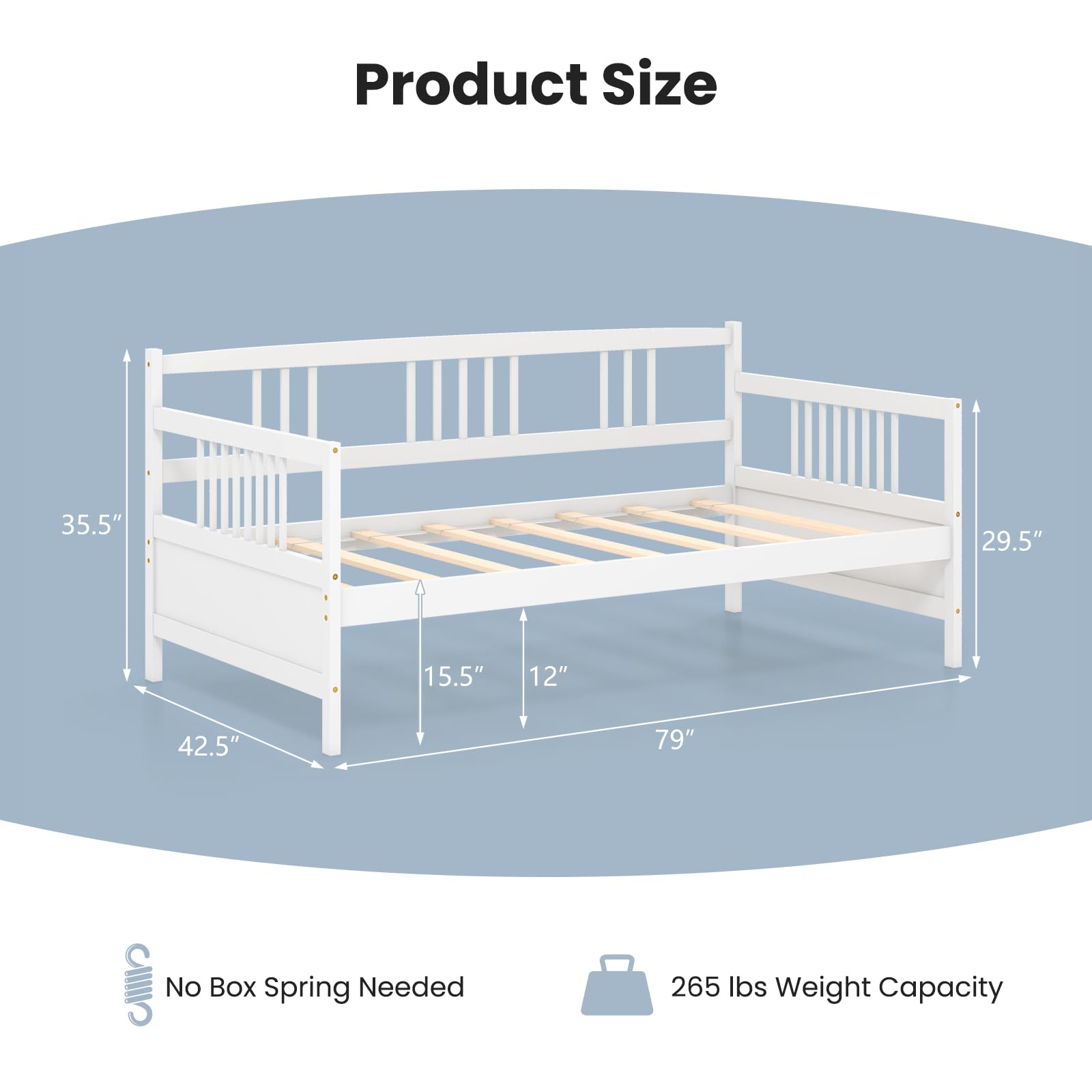 KOMFOTT Twin Size Wood Daybed with Rails & Wood Slat Support