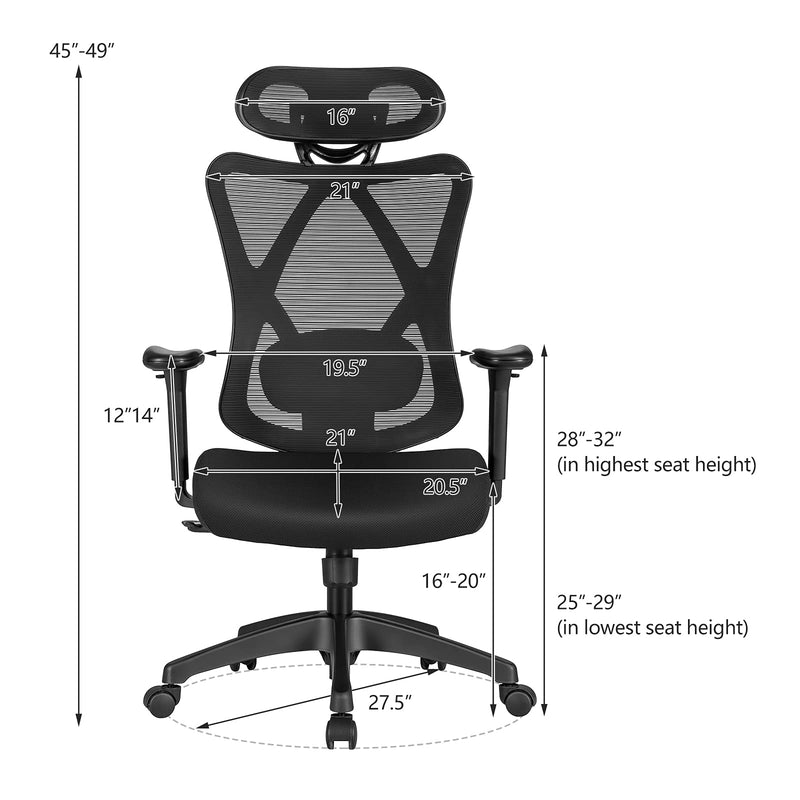 KOMFOTT Ergonomic Office Chair with Adjustable Lumbar Support, Armrests and Headrest