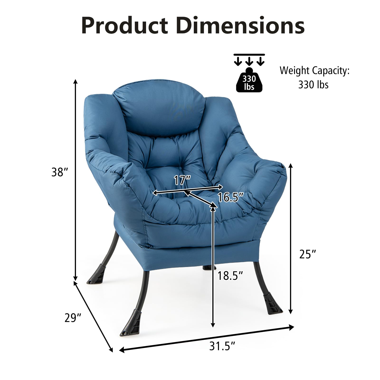 KOMFOTT Modern Lazy Chair, Upholstered Single Sofa Chair w/Armrests & Side Pocket