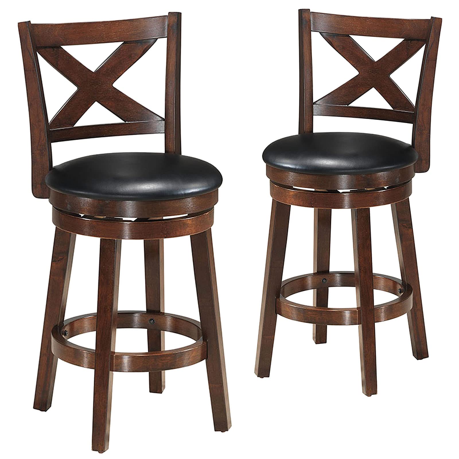 KOMFOTT Bar Stools, Counter Height Dining Chair, Fabric Upholstered 360 Degree Swivel, PVC Cushioned Seat