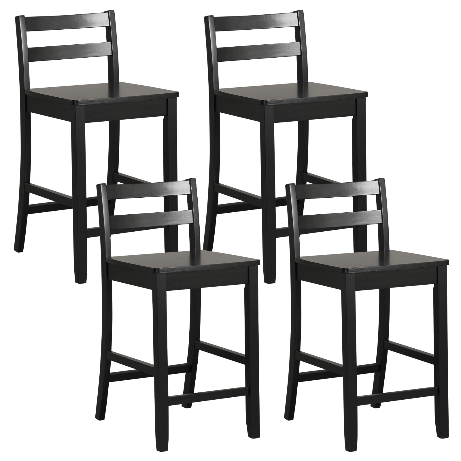 KOMFOTT Wooden Bar Stools Set of 2/4, 24-Inch Counter Height Stools with Ergonomic Backrest & Footrest