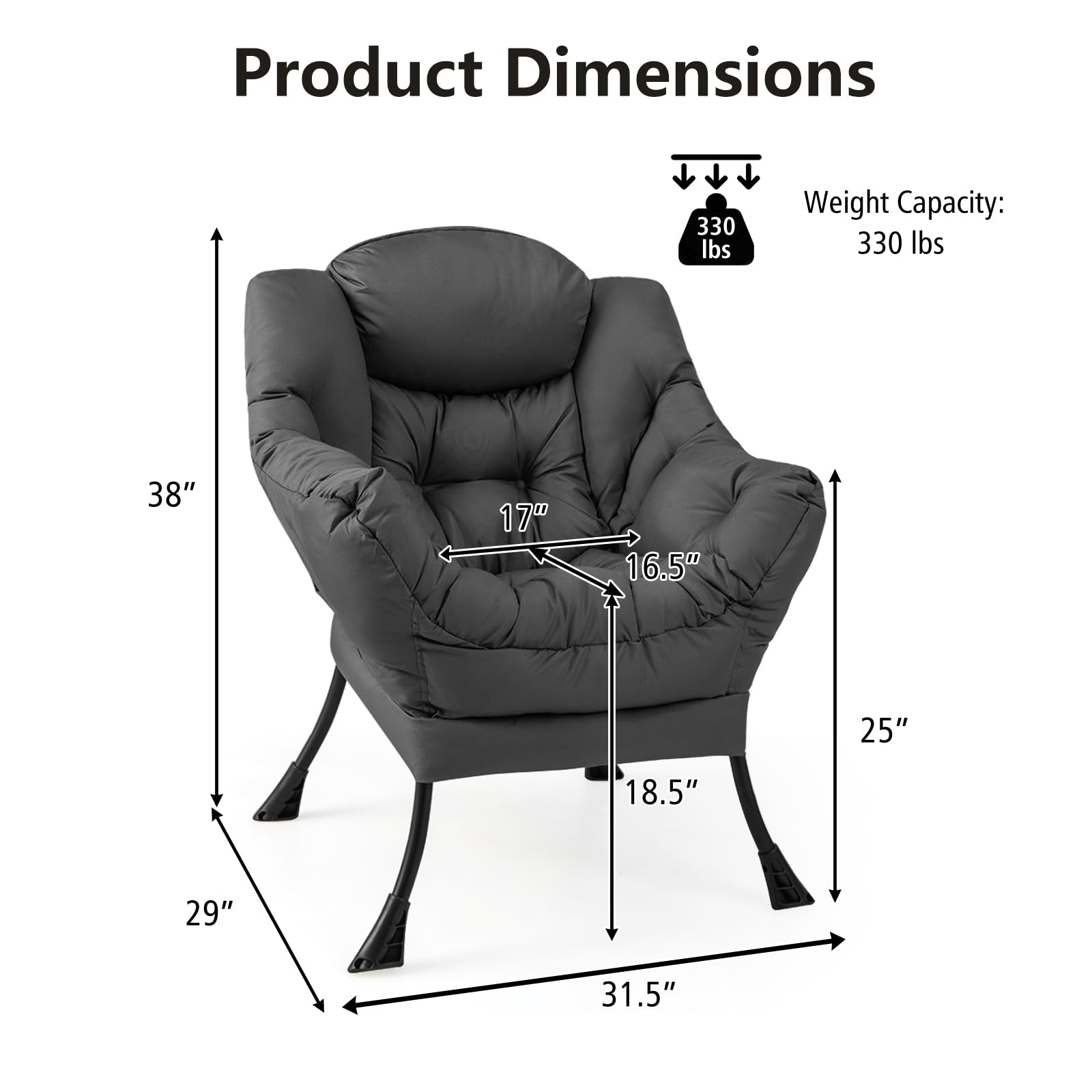 KOMFOTT Modern Lazy Chair, Upholstered Single Sofa Chair w/Armrests & Side Pocket