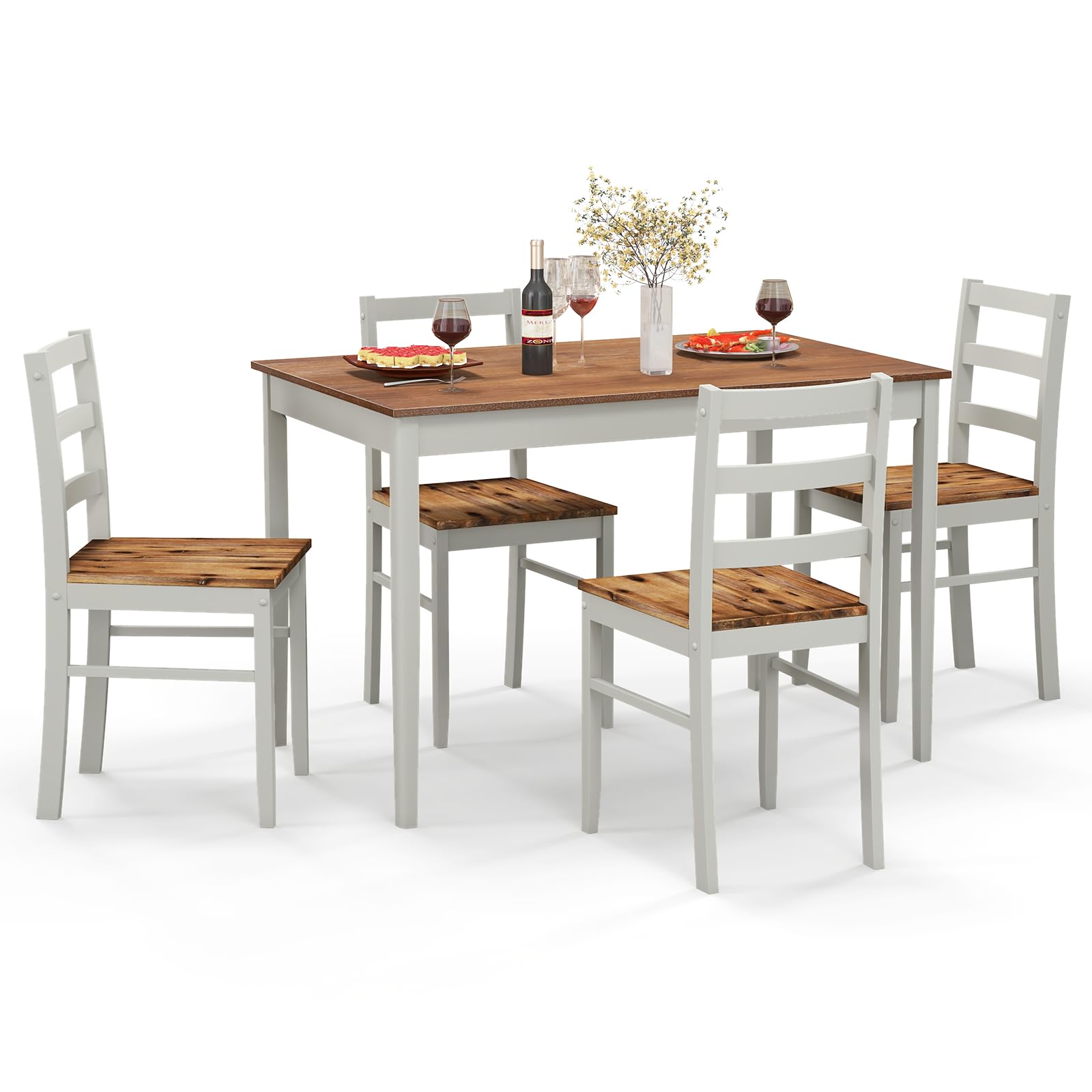 KOMFOTT Dining Table Set for 4, Breakfast Nook with Kitchen Table, 4 Dining Chairs