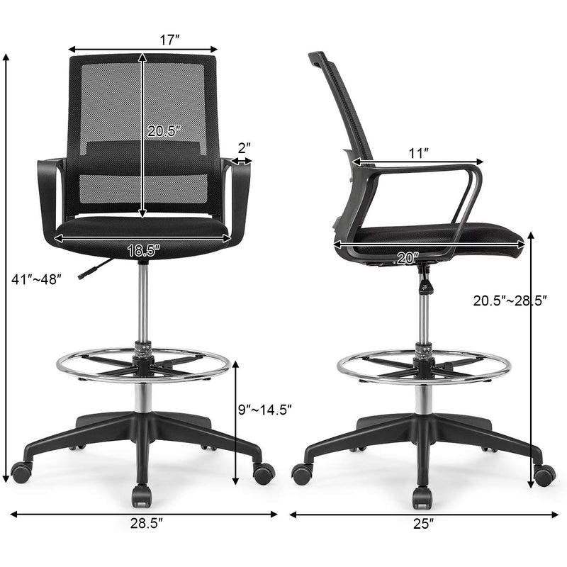 KOMFOTT Mesh Drafting Chair, Tall Office Chair with Adjustable Foot Ring for Standing Desk