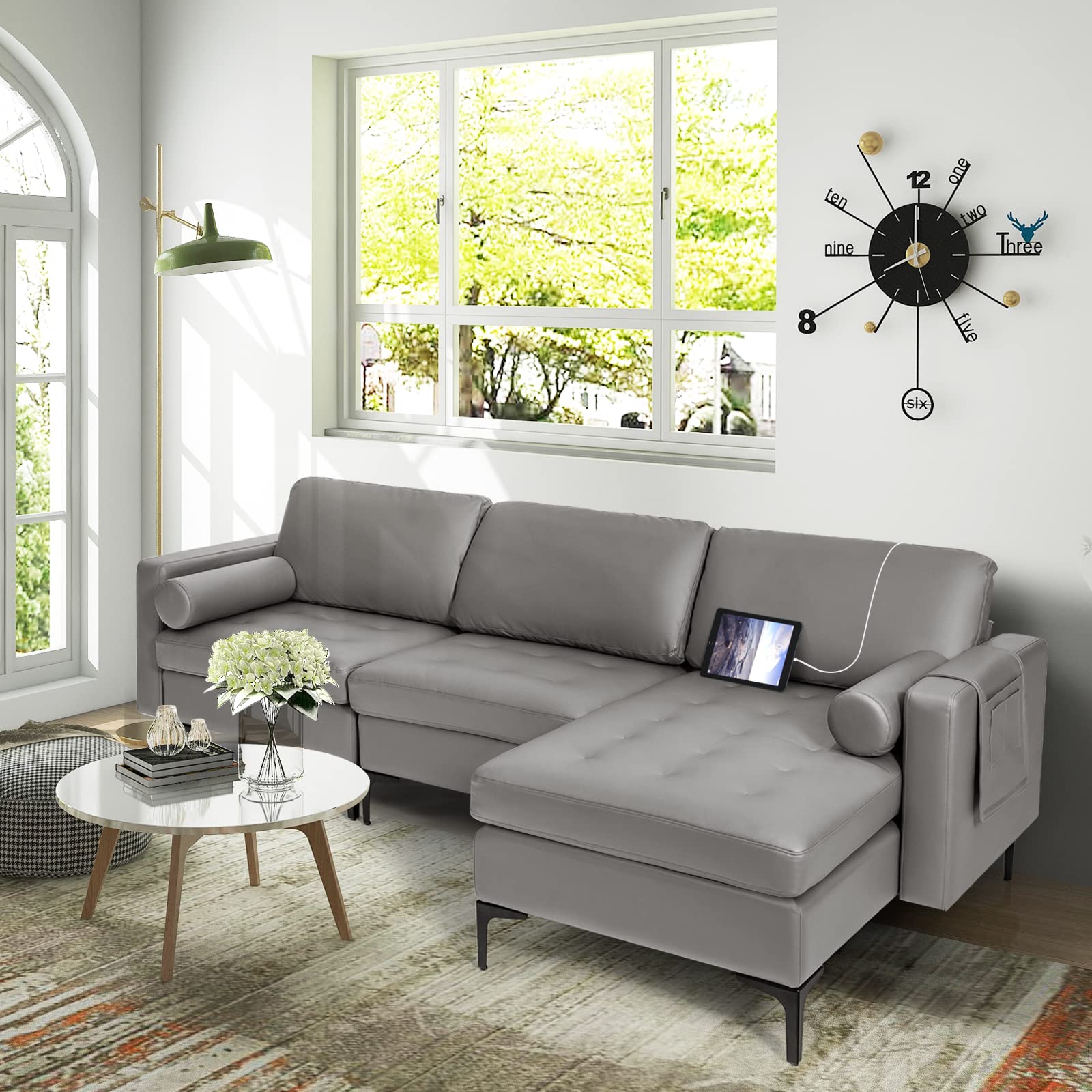 KOMFOTT Modern Accent Sofa w/Comfy Cushion Bolster for Bedroom Reception Room