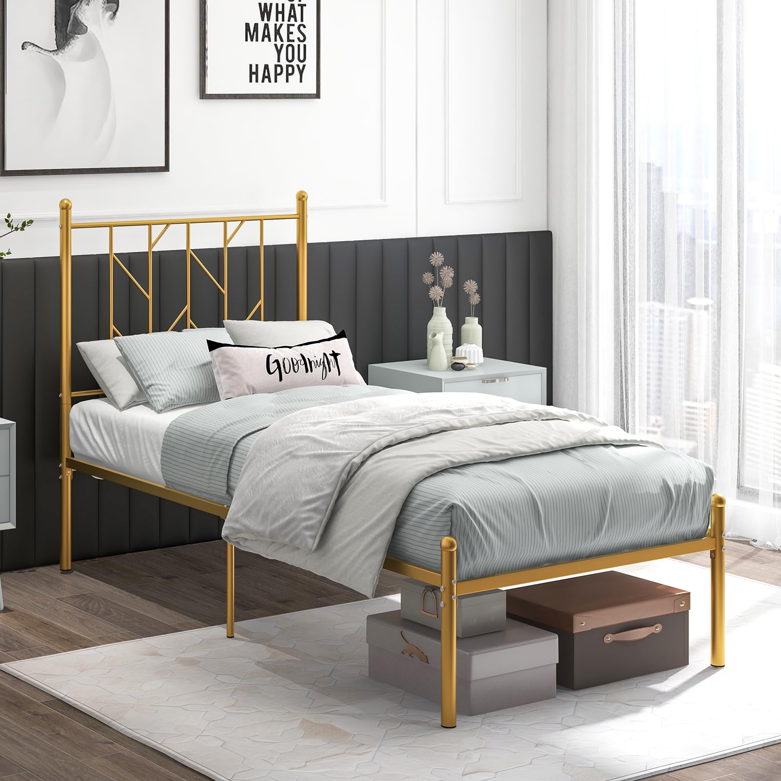 Twin Platform Bed Frame, Heavy-Duty Bed, Metal - KOMFOTT 