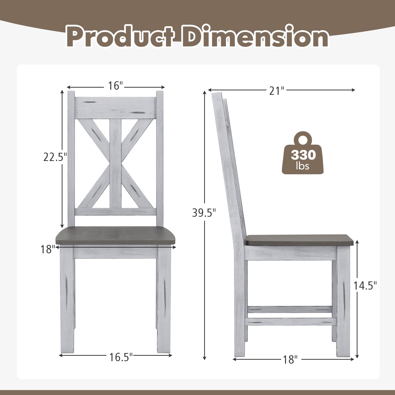 KOMFOTT Retro Wooden Dining Chairs Set of 2, Farmhouse Kitchen Chairs w/Rubber Wood Frame, Elegant Hollowed Backrest