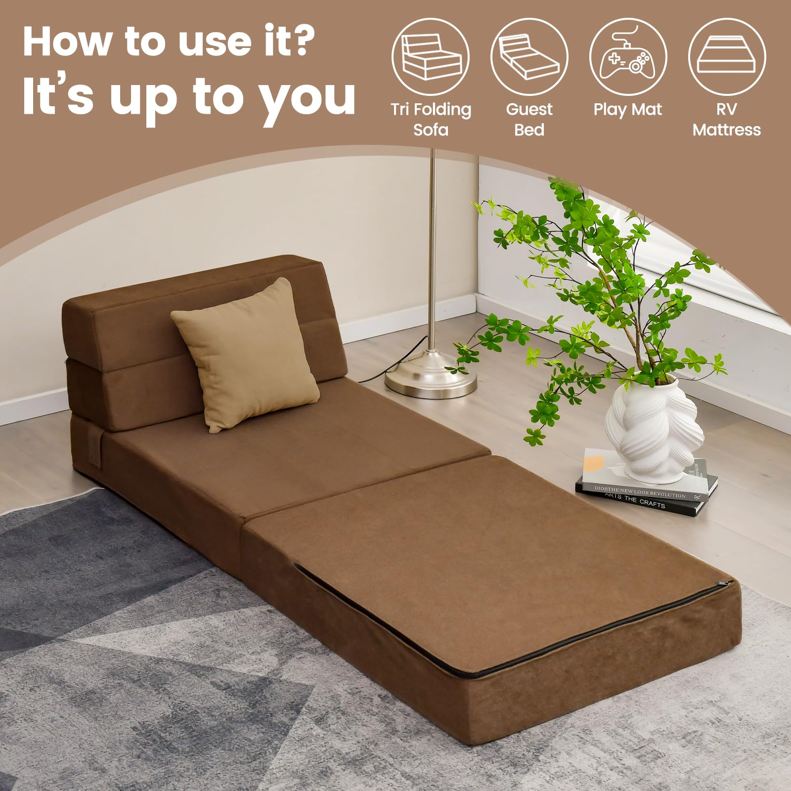 KOMFOTT Folding Floor Sofa Bed, Convertible Sleeper Chair Bed