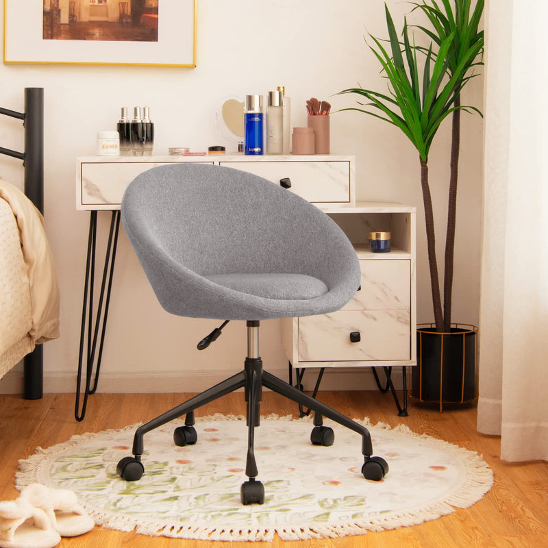 KOMFOTT Armless Office Chair, Modern Fabric Cute Desk Chair with Wheels and Circular Back, Adjustable Swivel Task Computer Chair