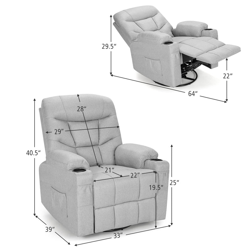 Swivel Rocker Recliner Chairs with Massage and Heating