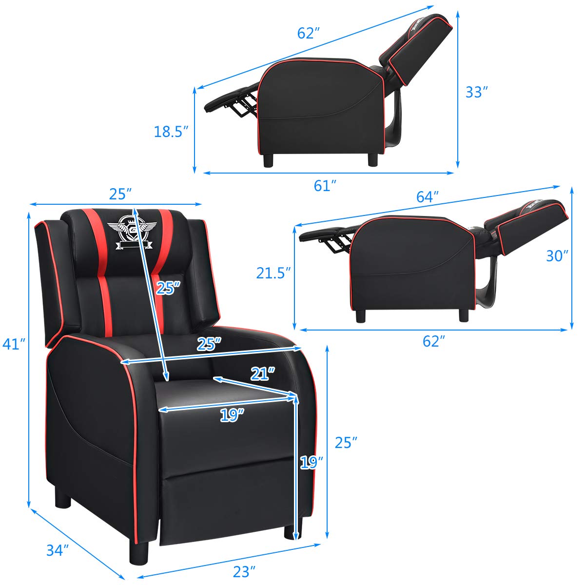 KOMFOTT Adjustable Massage Gaming Chairs for Adults w/Footrest, Remote Control & Side Pocket