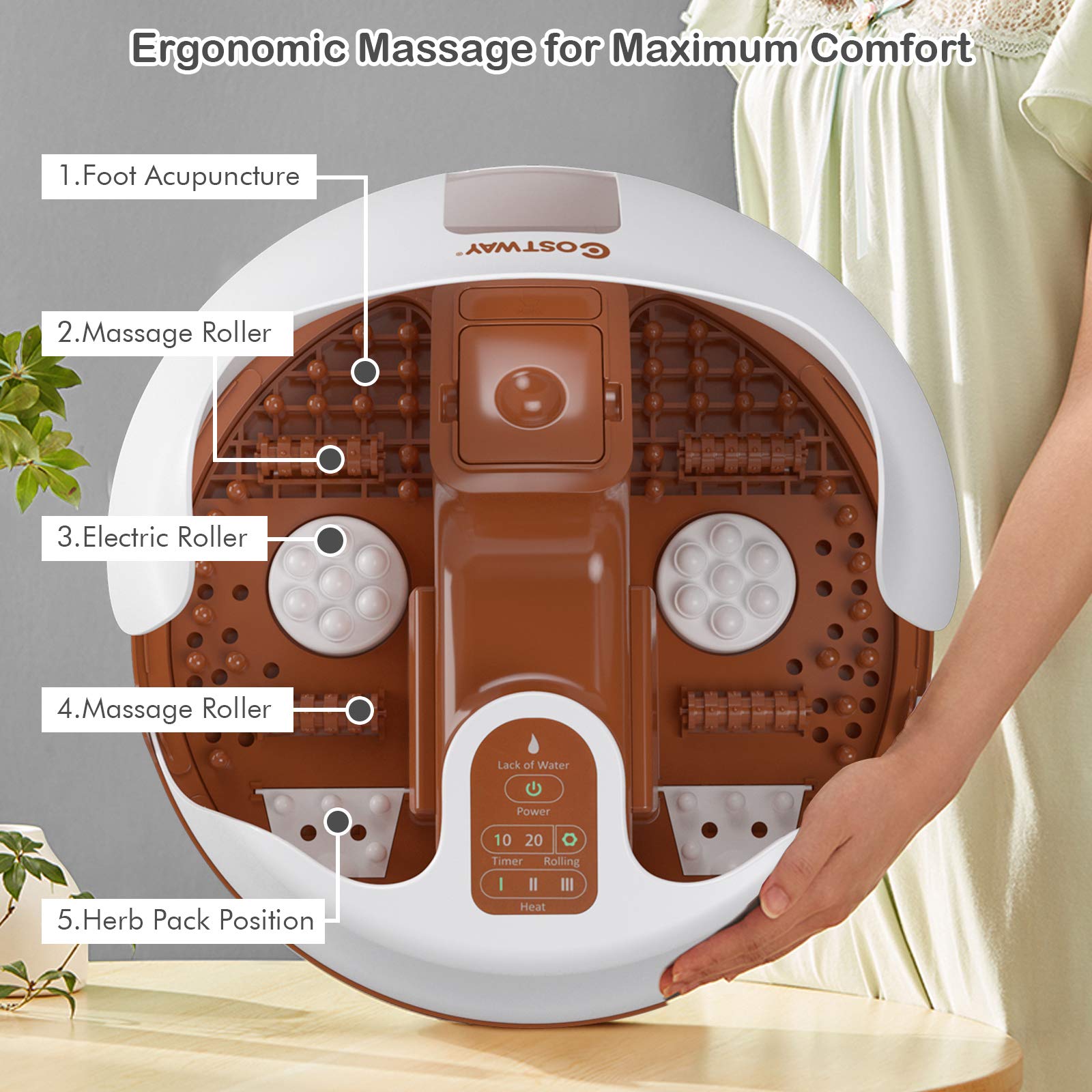 KOMFOTT Steam Foot Spa Bath Massager, Foot Sauna Massage Machine w/3 Heat Levels, Pedicure Massage Rollers