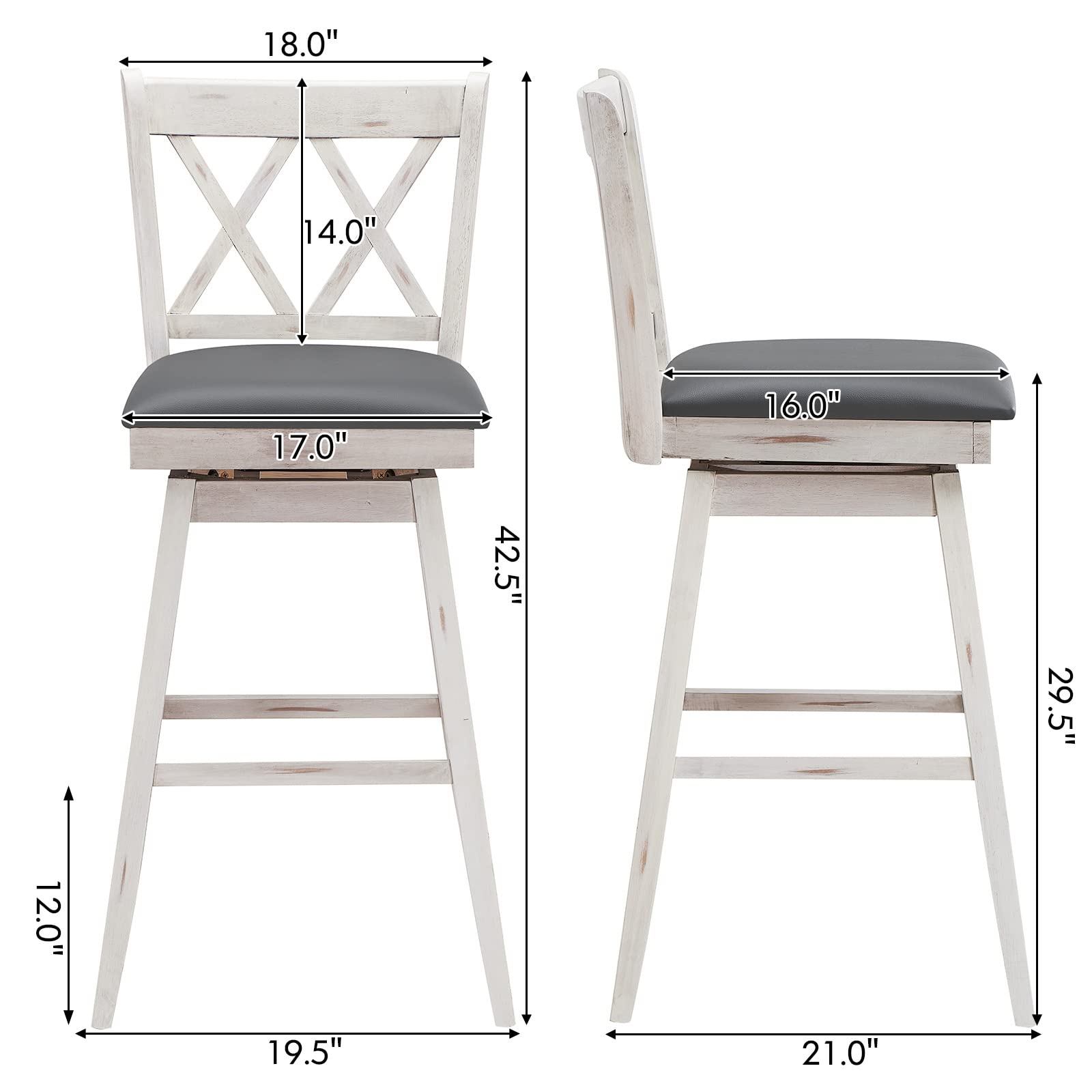 KOMFOTT Bar Stool Set of 2/4, 360 °Swivel Bar Stool with Foot Rest Upholstered Cushion & Ergonomic Backrest