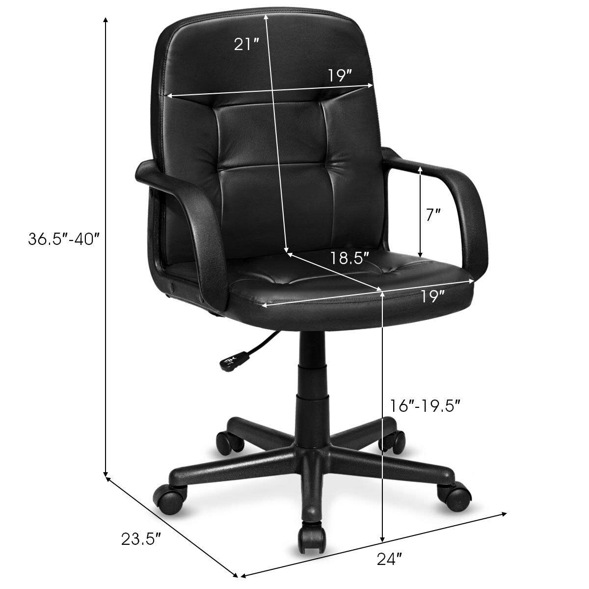 KOMFOTT Executive Chair Mid Back Office W/Arms and Swivel Wheels