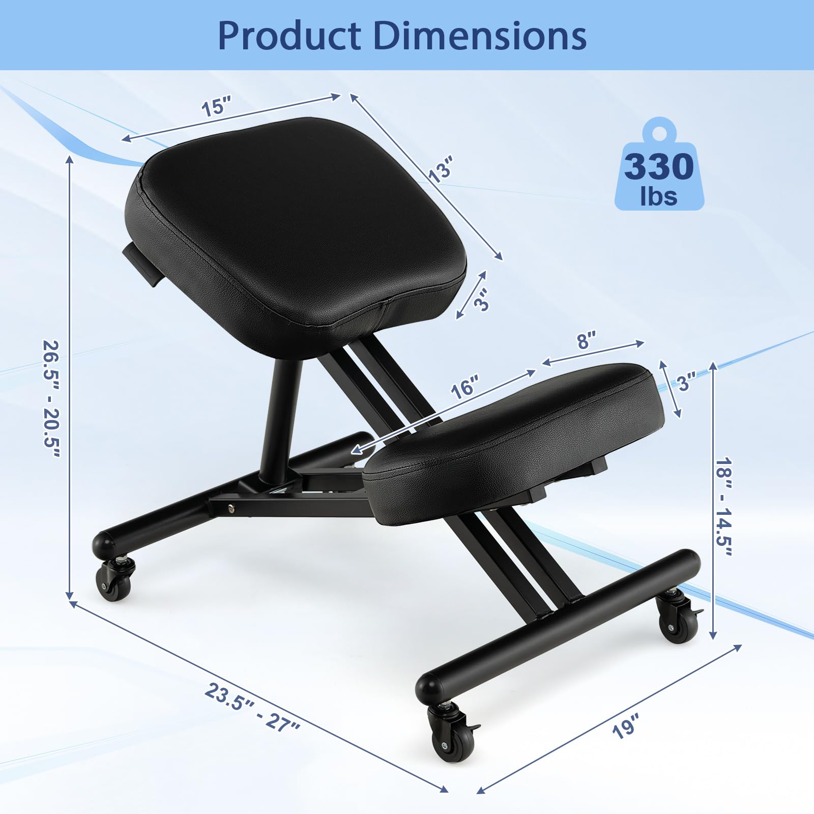 KOMFOTT PU Leather Height Adjustable Kneeling Chair with Smooth Wheels, Foam Padded Cushions