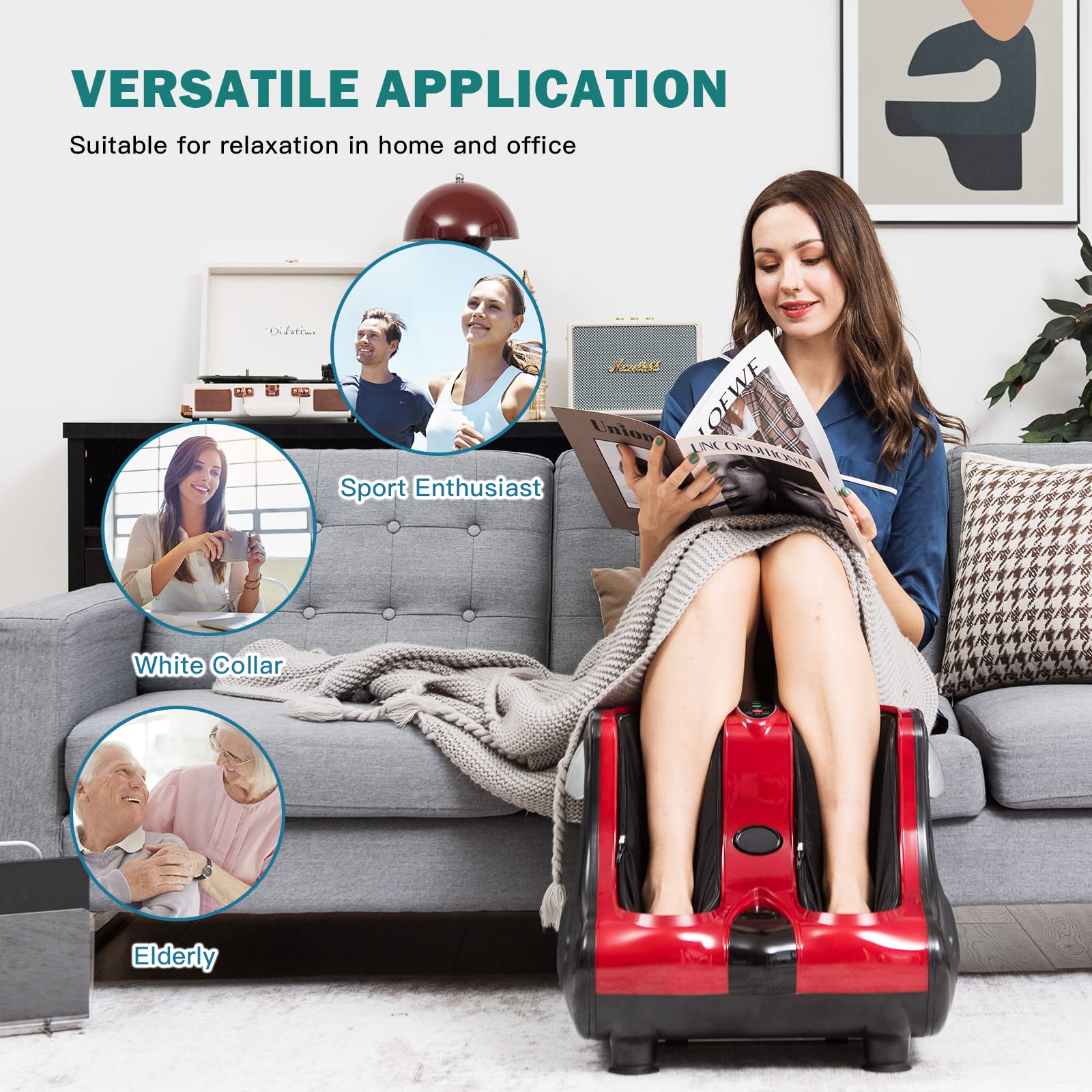 KOMFOTT Foot and Calf Massager with Heat，Shiatsu Foot Massager Machine with Vibration, Deep Kneading, 3-Level Intensity Modes