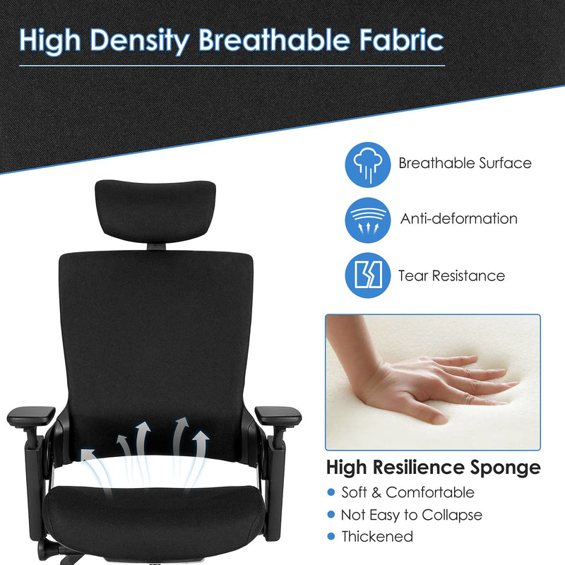 KOMFOTT Home Office Desk Chair Swivel Executive Chair with Ergonomic High Back, Sliding Seat, 3D Armrest, Rotatable Headrest, Adjustable Lumbar Support