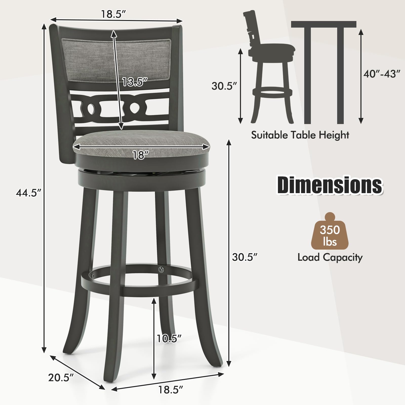 KOMFOTT Bar Stools Set of 1/2/4, Upholstered Bar Height Bar Chair with Wooden Frame, Swivel Seat & Footrest