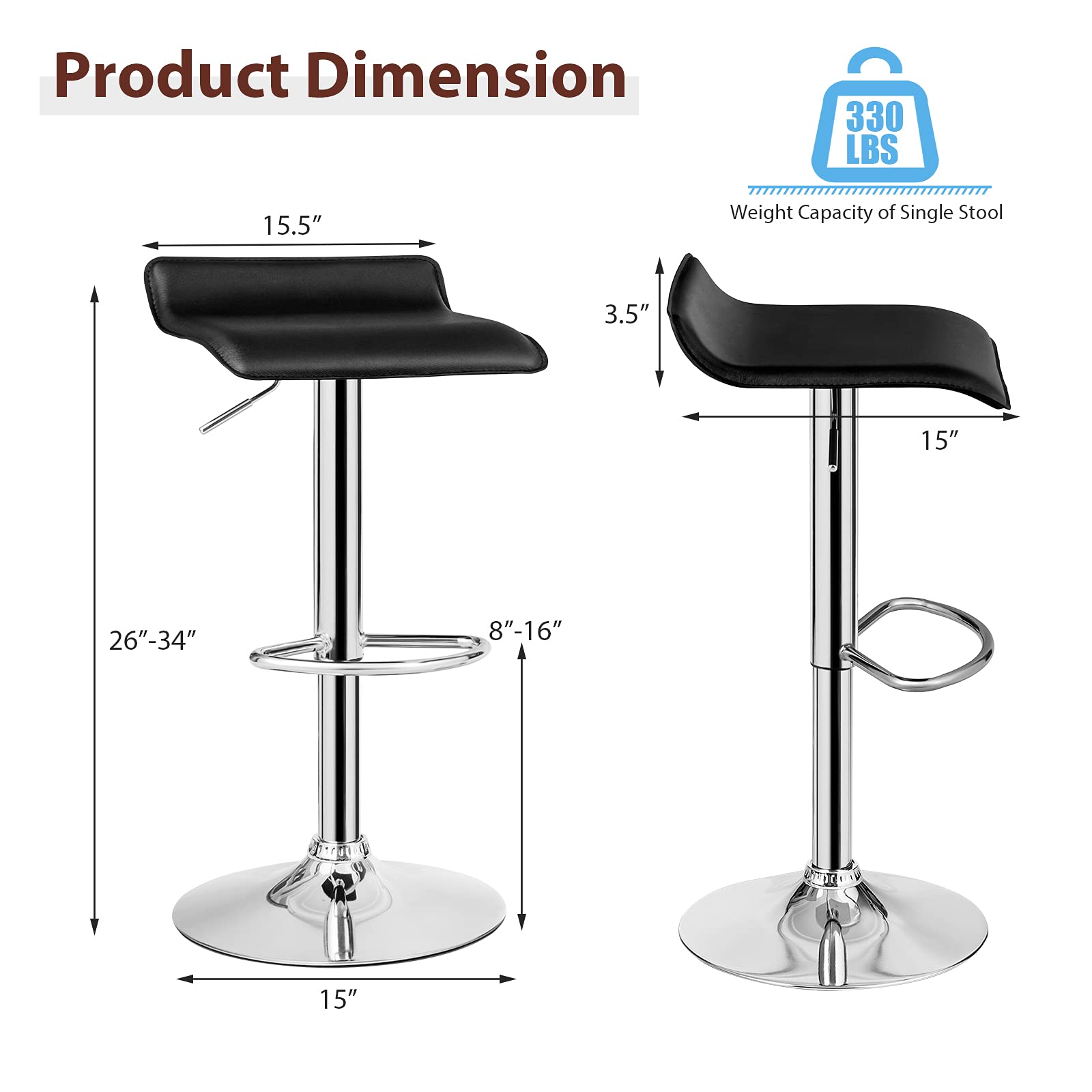 KOMFOTT Bar Stools Set of 2/4, Adjustable Swivel PU Leather Barstools w/Footrest, Chrome Base