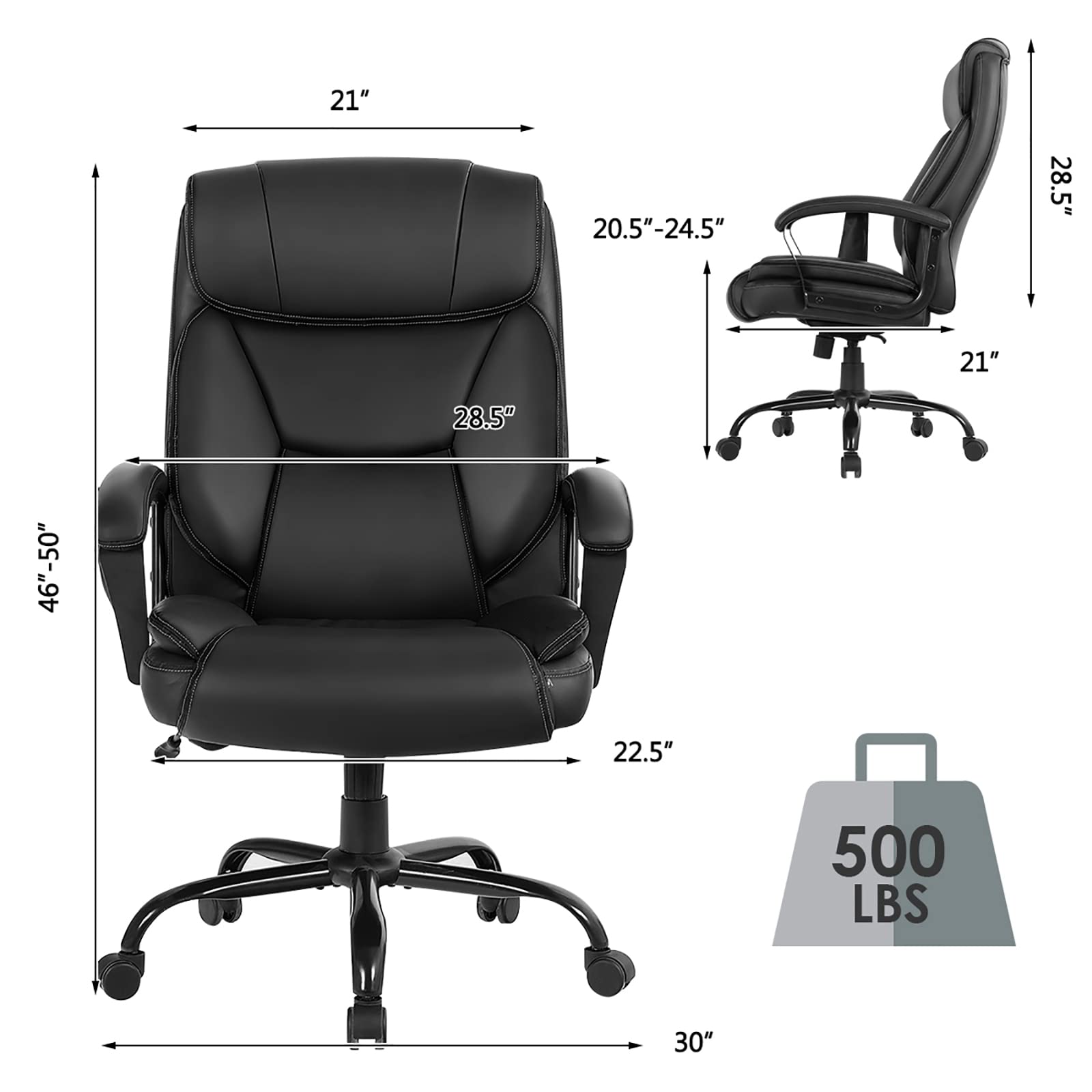 KOMFOTT 500 lbs Big and Tall Office Chair, Massage Executive Chair w/ 6 Vibrating Points