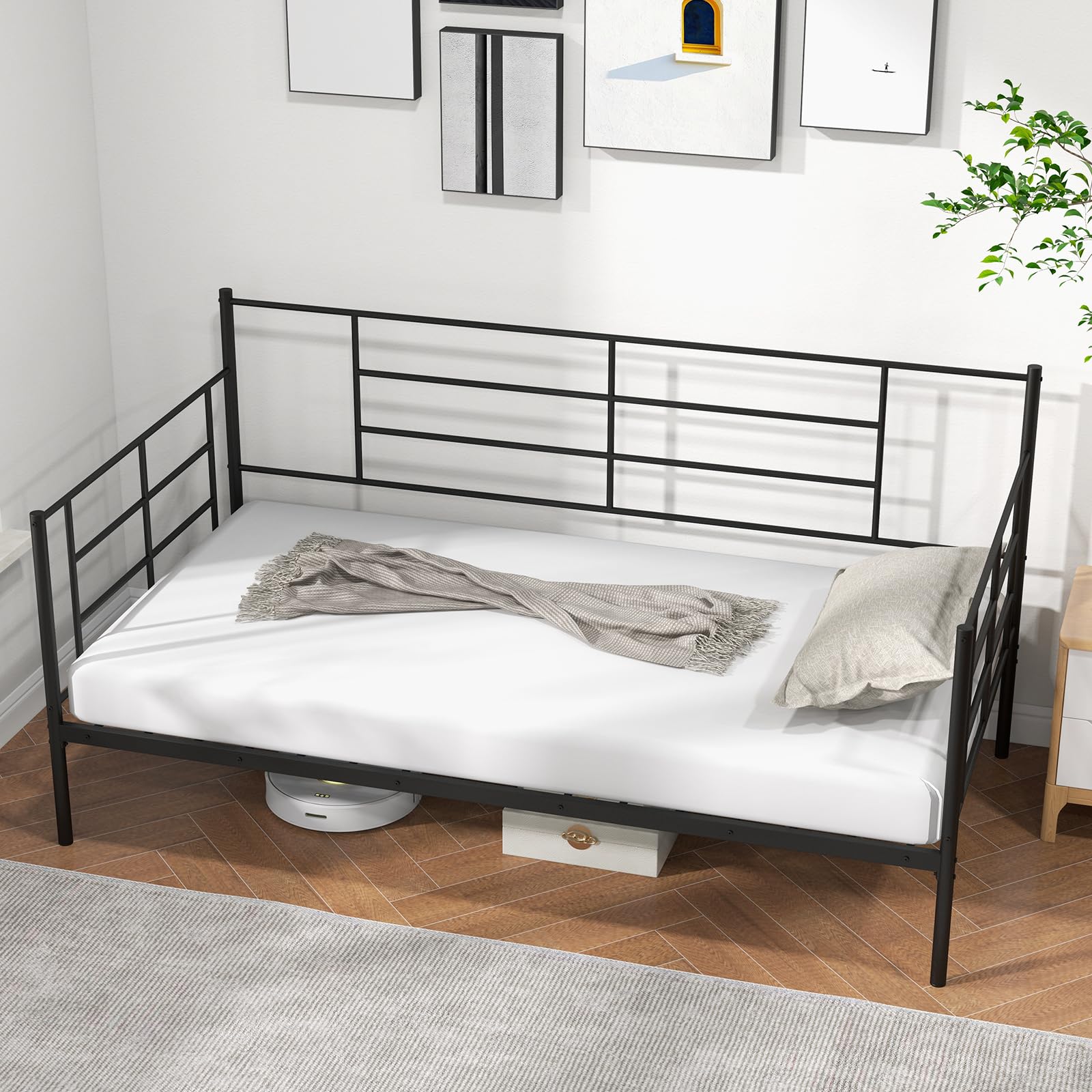 KOMFOTT Twin Size Metal Daybed Frame, Heavy-Duty Sofa Bed with Sturdy Metal Slat Support