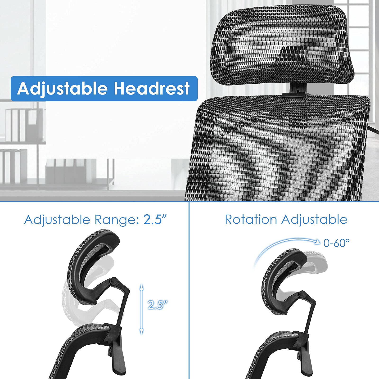 KOMFOTT Ergonomic Office Chair, Mesh Desk Chair Back Support with Adjustable Headrest