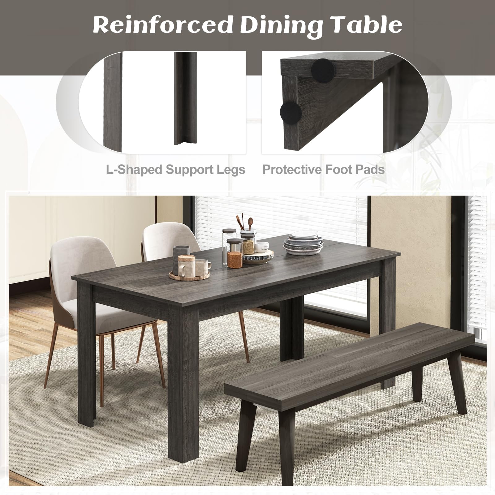 KOMFOTT Dining Table for 6, Wood Rectangular Table, 63" L x 31.5" W x 30" H Large Farmhouse Center Table