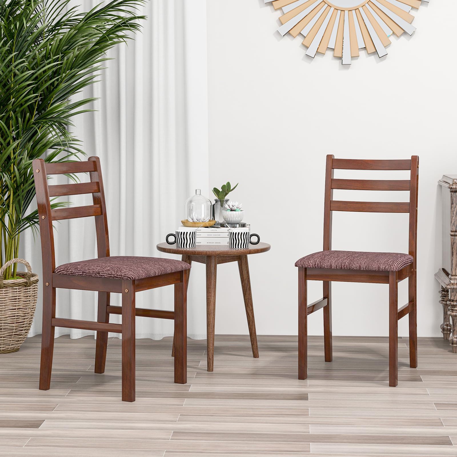 KOMFOTT Wooden Dining Chairs Set of 2, Farmhouse Kitchen Chairs with Rubber Wood Frame