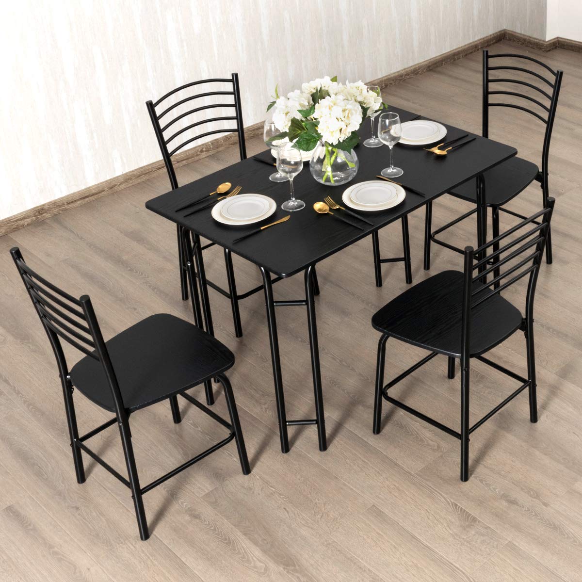 KOMFOTT 5 Piece Dining Set, Home Kitchen Table and 4 Chairs with Metal Legs