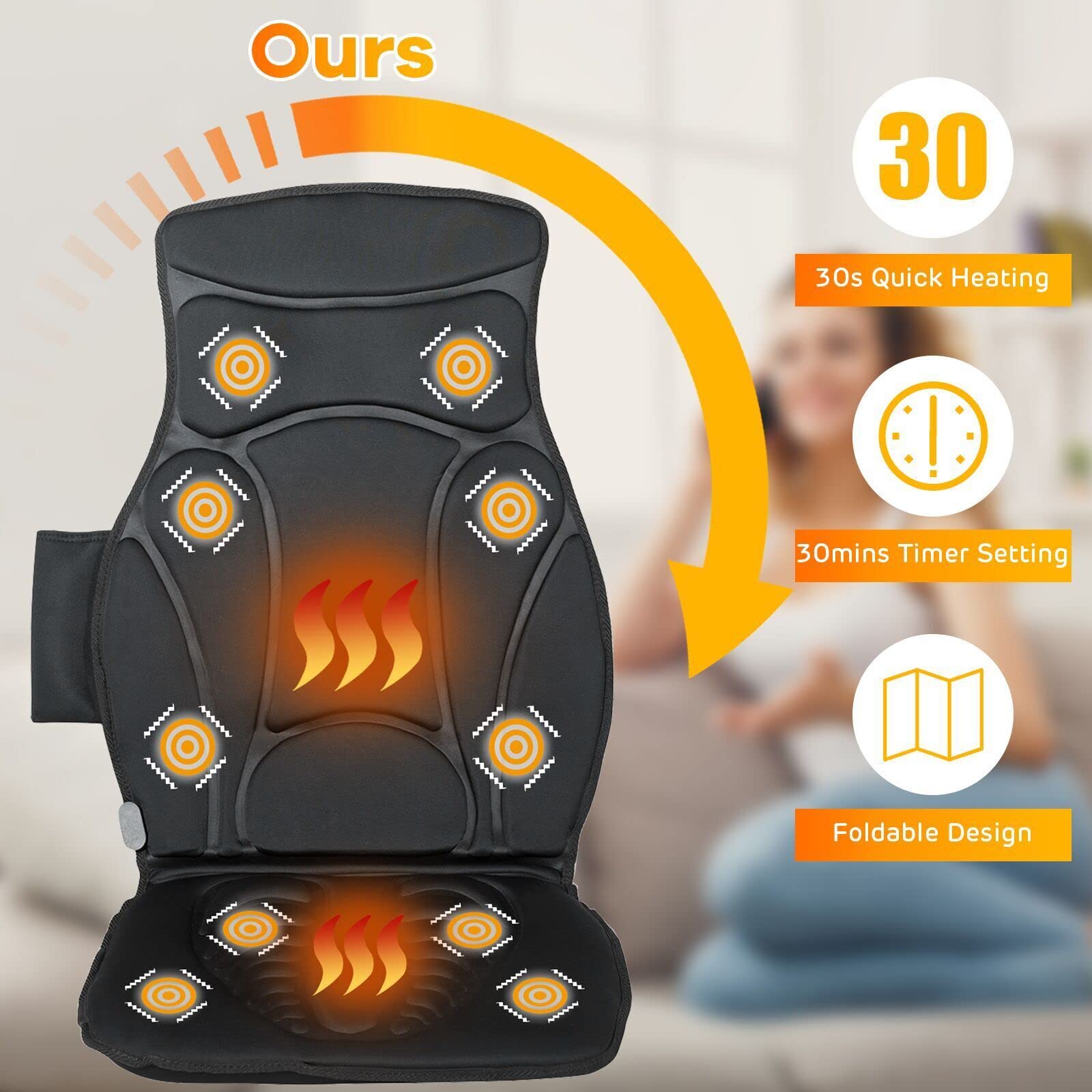 KOMFOTT Massage Seat Cushion Back Massager with Heat Chair Massager, 10 Vibration Nodes & 2 Heat Pads