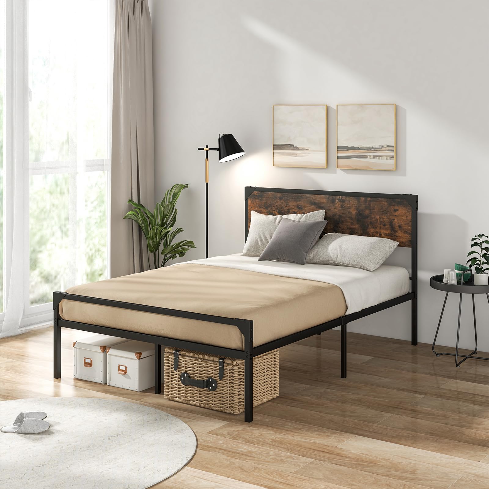 KOMFOTT Metal Platform Bed Frame with Headboard