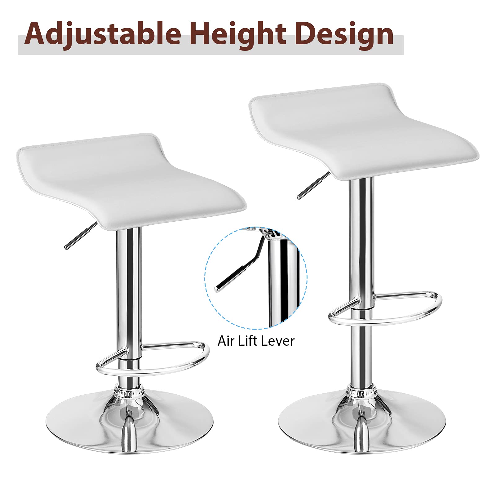 KOMFOTT Bar Stools Set of 2/4, Adjustable Swivel PU Leather Barstools w/Footrest, Chrome Base